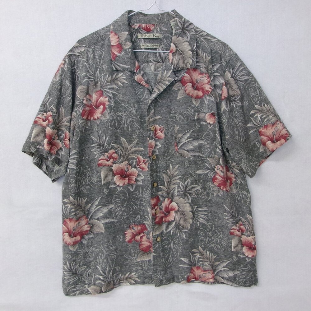 Batik Bay‎ Washable Silk Hawaiian Hibiscus Men's Button Front Shirt Size L Large